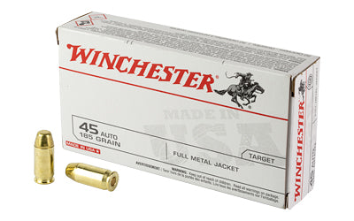 Winchester Ammunition, USA WHITE BOX, 45 ACP, 185 Grain | FMJ |  (500 Round Case)