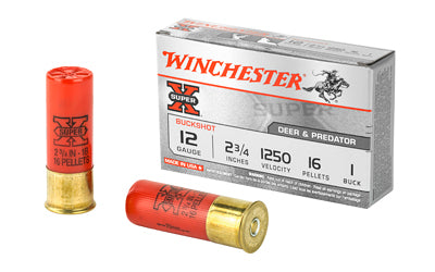 Winchester Ammunition, Super-X, 12 Gauge, 2.75", 1 Buck, Buckshot, 16 Pellets  (250 Round Case)