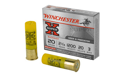 Winchester Ammunition, Super-X, 20 Gauge, 2.75", 3 Buck, Buckshot, 20 Pellets  (250 Round Case)