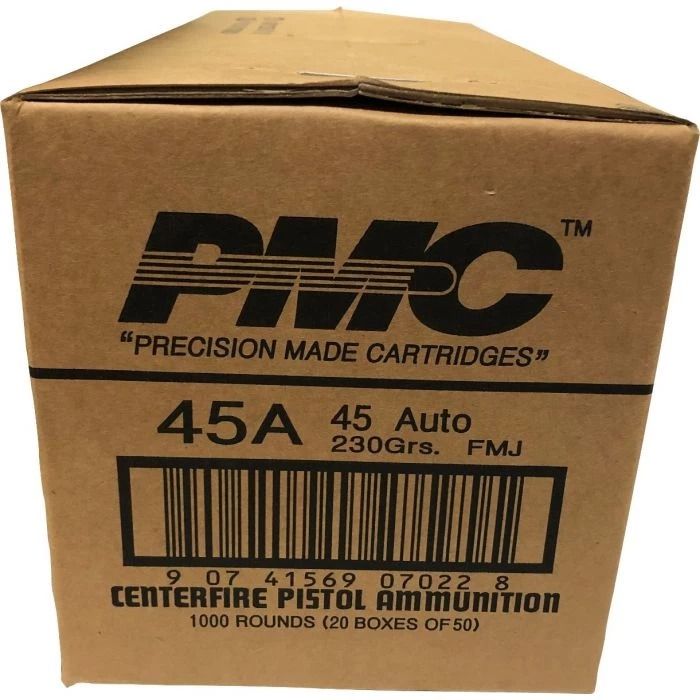 PMC, Bronze Ammunition, .45 Auto, Automatic Colt Pistol, ACP - 230 Grain | Full Metal Jacket, FMJ, 50 Rounds per Box , 20 Boxes per Case 