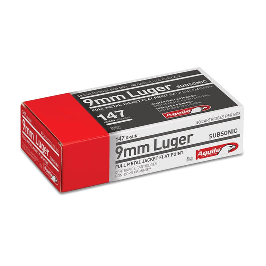 Aguila Ammunition, 9mm Luger Subsonic, Handgun Ammo - 147 Grain | FMJ-Flat |  (50 Round Box)