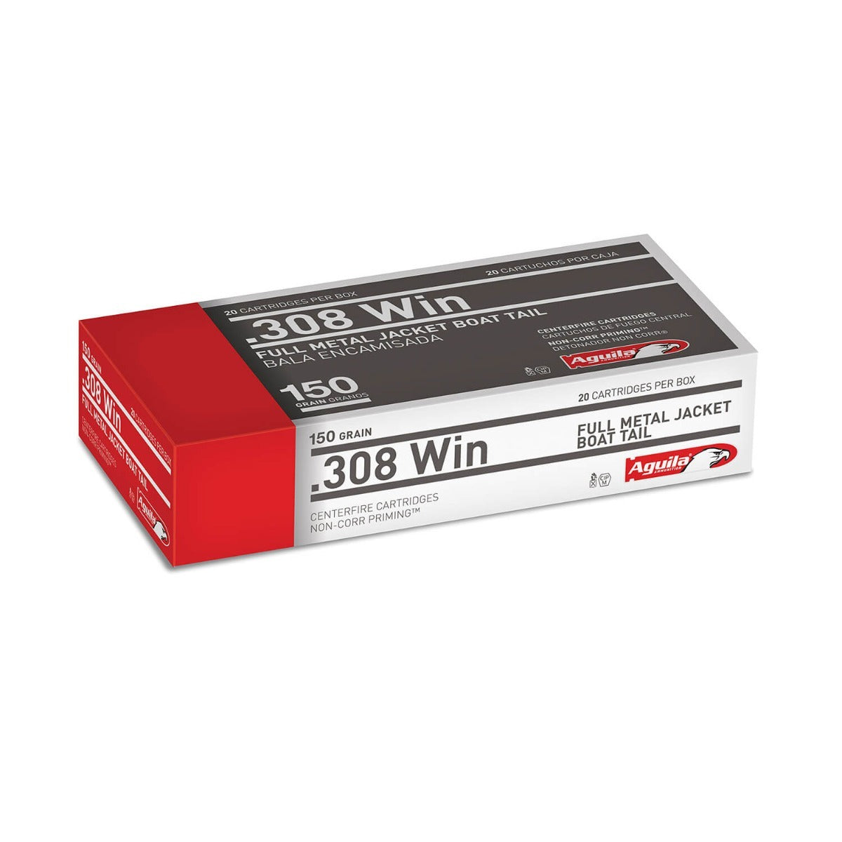 Aguila Ammunition .308 Win Rifle Ammo - 150 Grain | Full Metal Jacket-Boat Tail | (20 Round Box)