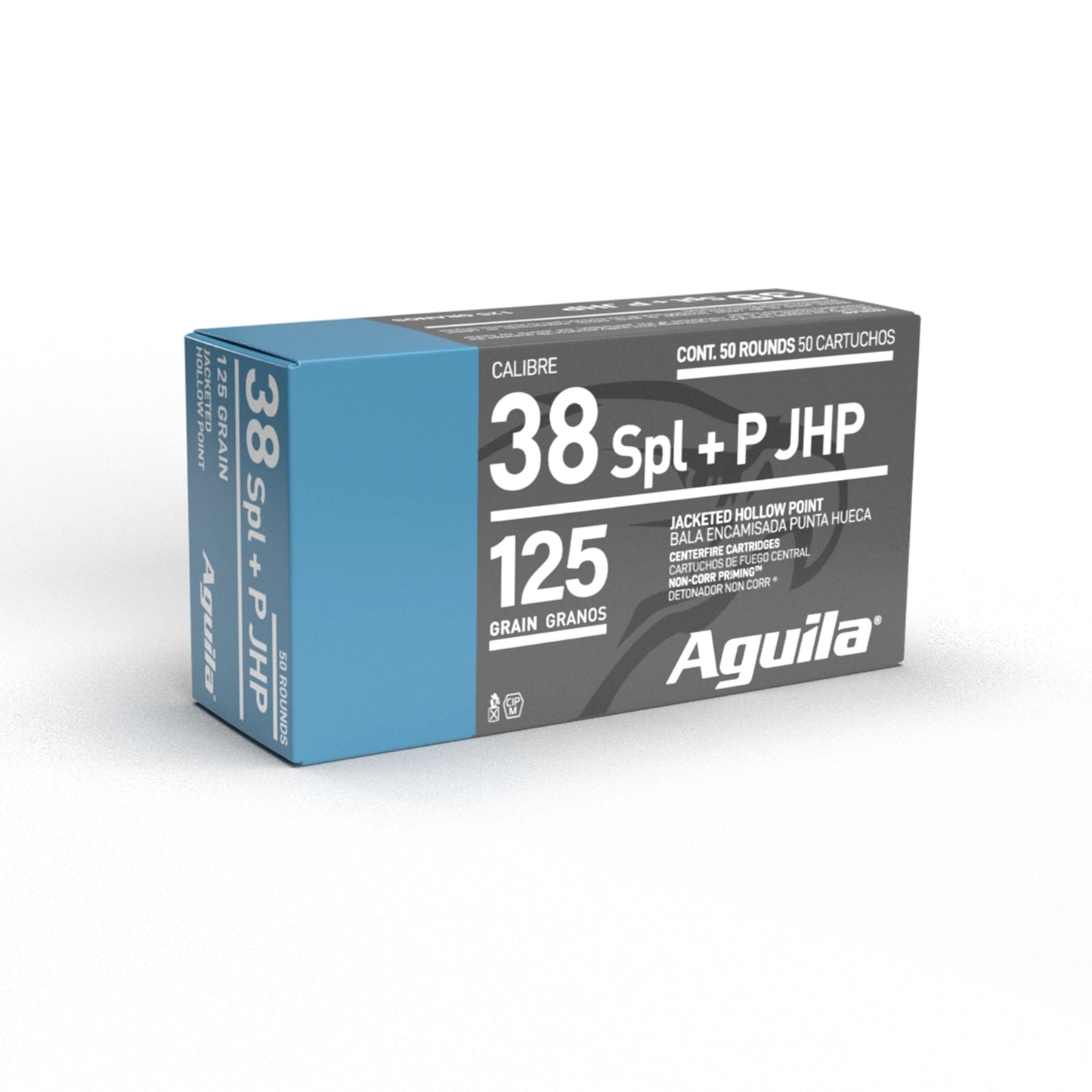 Aguila Handgun Ammunition, .38 Special, Overpressure Ammunition, +P, 125 Grain | Jacketed Hollow Point, JHP | 50 Rounds per Box 