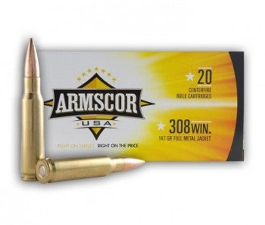 Armscor .308 Win. Rifle Ammo - 147 Grain |Full Metal Jacket | 20rd Box