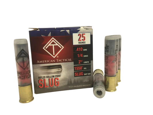 ATI .410ga Rifled Slug 2.5 inch Shotgun Shells - SLUG | 1550 fps | Rifled Hollow Point | 1 Case (250 Rounds (10 Boxes)