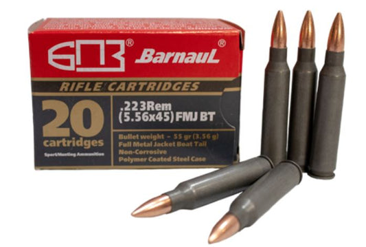 Barnaul .223 Remington Rifle Ammo - 55 Grain | FMJ-BT | Steel Casing | (500 Round Case)