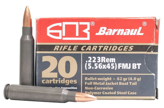 Barnaul .223 Remington Rifle Ammo - 62 Grain | FMJ-BT | Steel Casing | (500 Round Case)