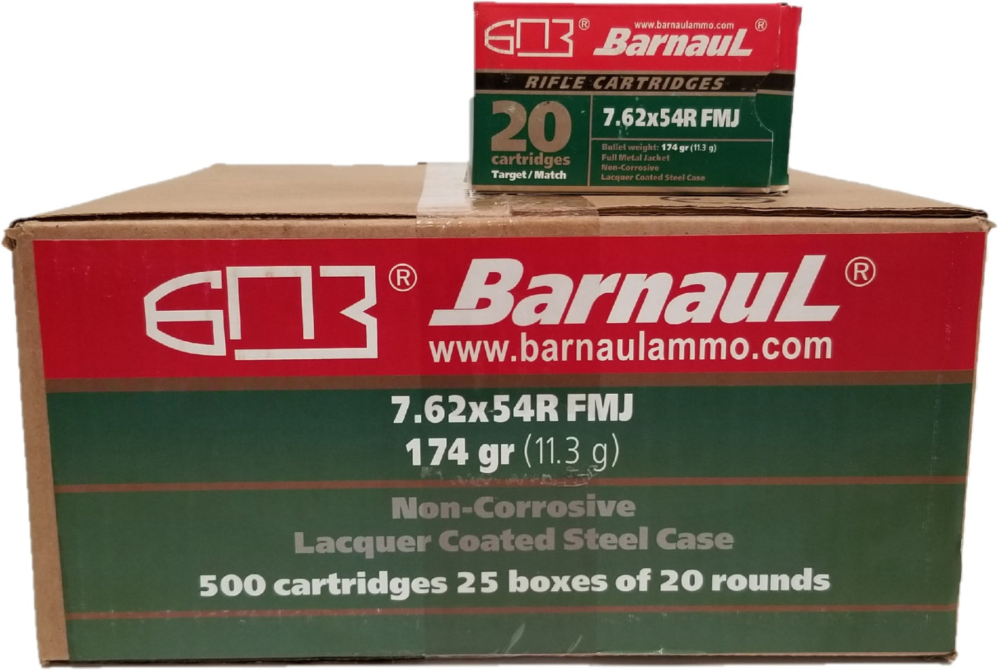 Barnaul 7.62x54R Rifle Ammo - 174 Grain | FMJ | Lacquered Steel Casing | (500  Round Case)