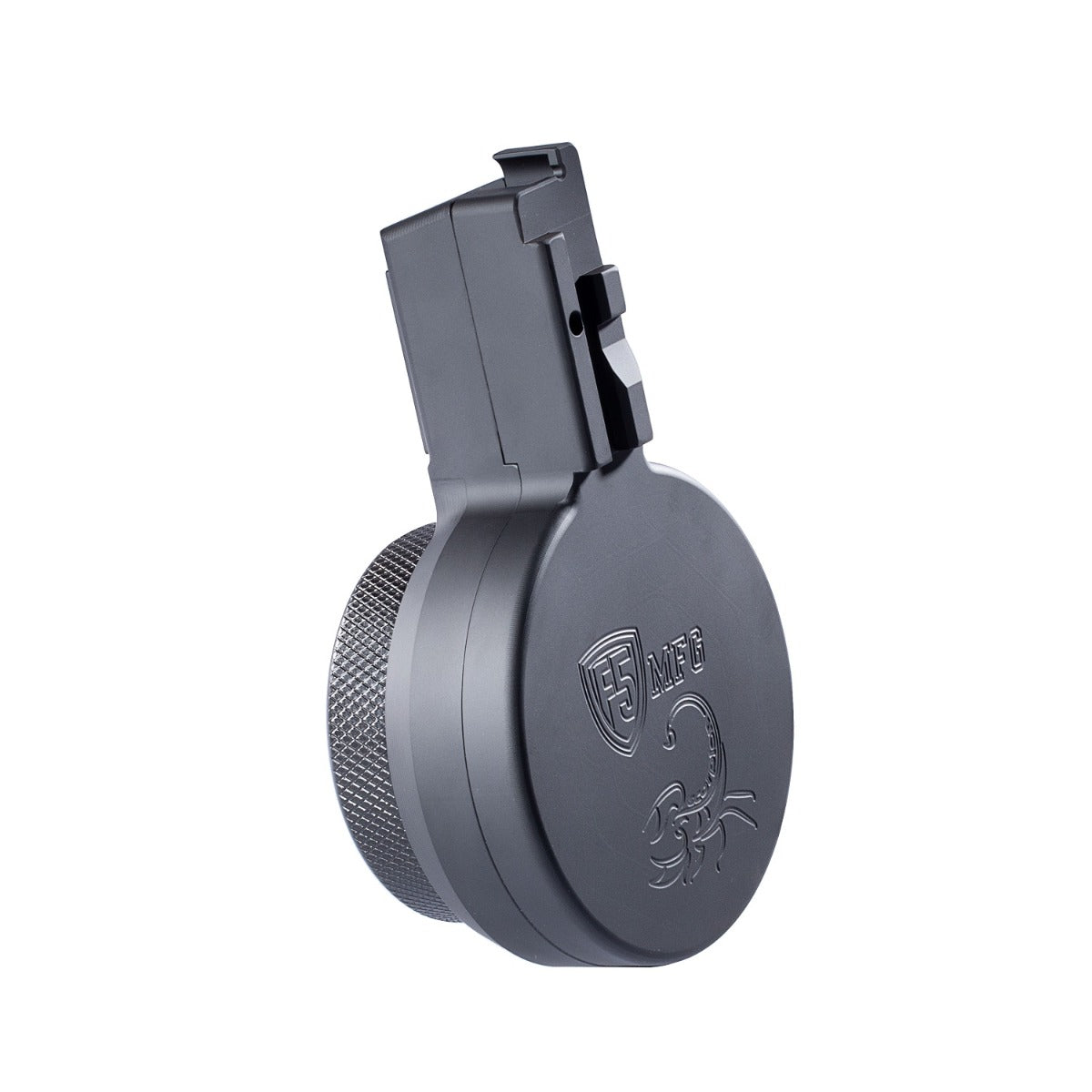 F5 MFG CZ Scorpion 9mm 50 Round Billet Aluminum Drum Magazine - Armor Black | Engraved w/ Scorpion