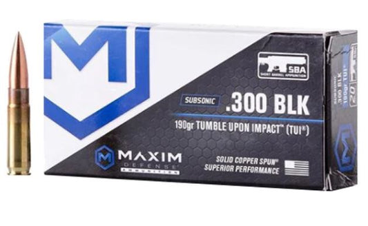 Maxim .300 BLK Sub-Sonic Rifle Ammo - 190 Grain | TUI | 20rd Box