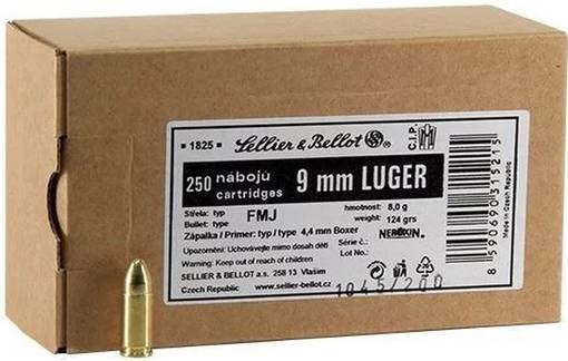 Sellier & Bellot 9mm Luger Handgun Ammo - 124 Grain | FMJ | 250rd Box