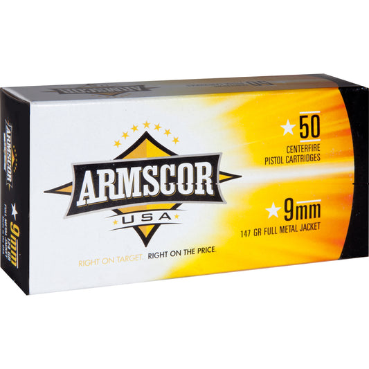 Armscor 9mm 147Gr FMJ (Full Metal jacket), (50 Round Box)