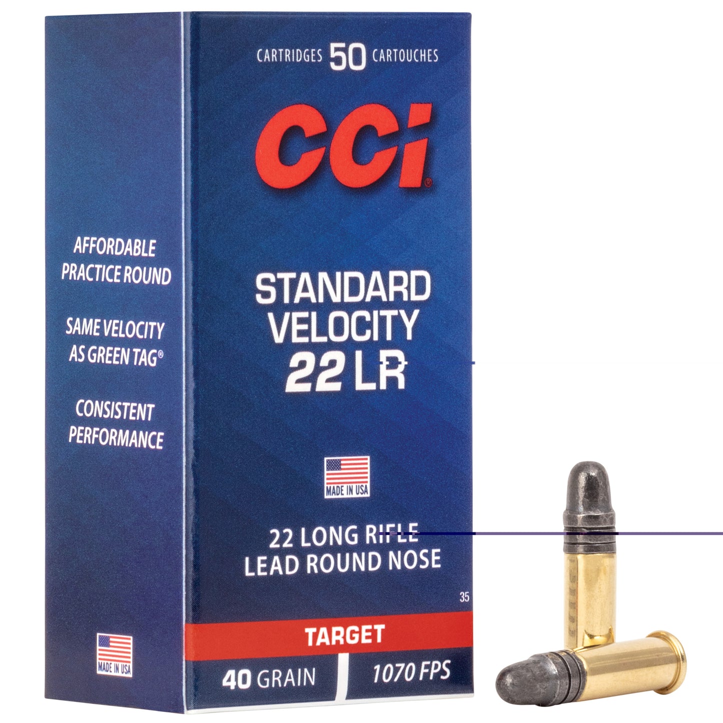 CCI Ammunition, Standard Velocity, 22LR, 40 Grain, Lead Round Nose, 50 Round Box