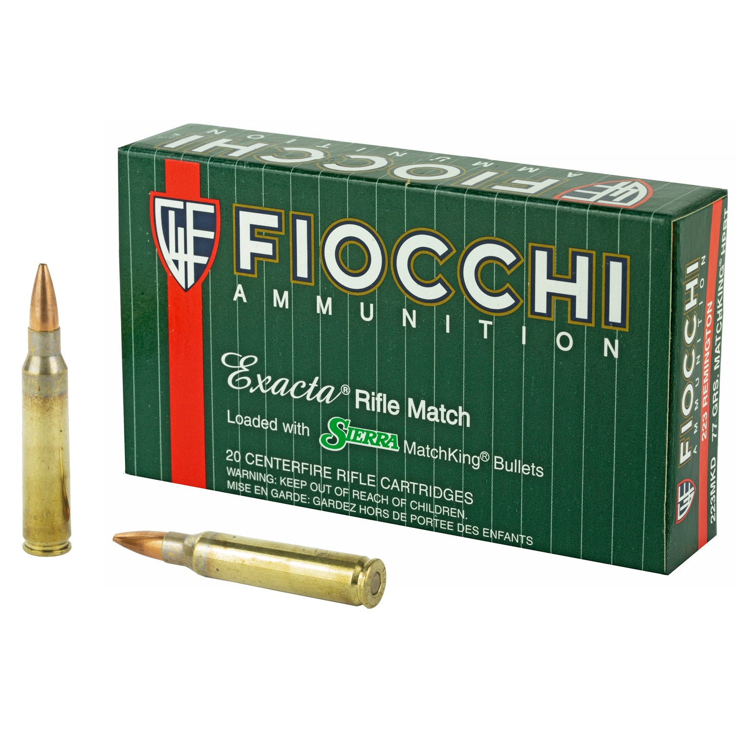 Fiocchi Ammunition, Rifle, .223 Remington, 77 Grain, Hollow Point Boat Tail Match King  (20 Round Box)