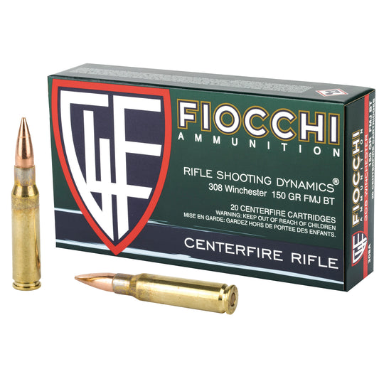 Fiocchi Ammunition, Rifle, 308WIN, 150 Grain, Full Metal Jacket Boat Tail, 20 Round Box