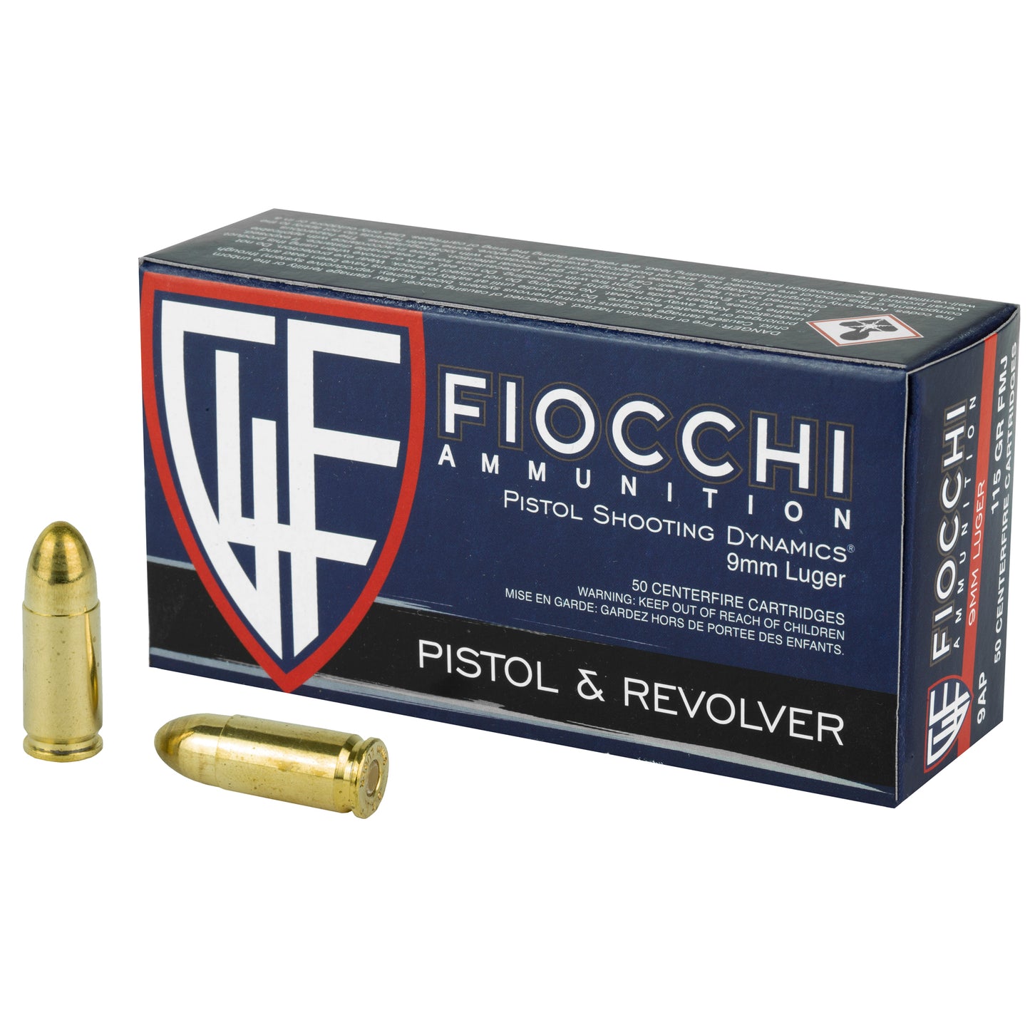 Fiocchi, 9mm Luger, 115 Grain | Full Metal Jacket, FMJ | 50 Round Box 