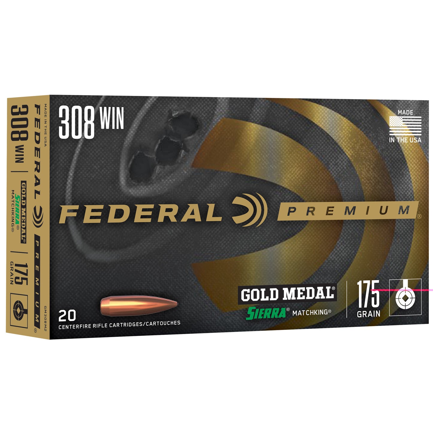 Federal, Gold Medal Match, 308 Winchester, 175 Grain, Boat Tail Hollow Point, 20 Round Box