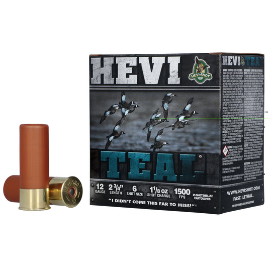 HEVI-Shot, HEVI-TEAL, 12 Gauge 2.75", #6, 1 1/8 oz, Steel Shot  (25 Round Box)