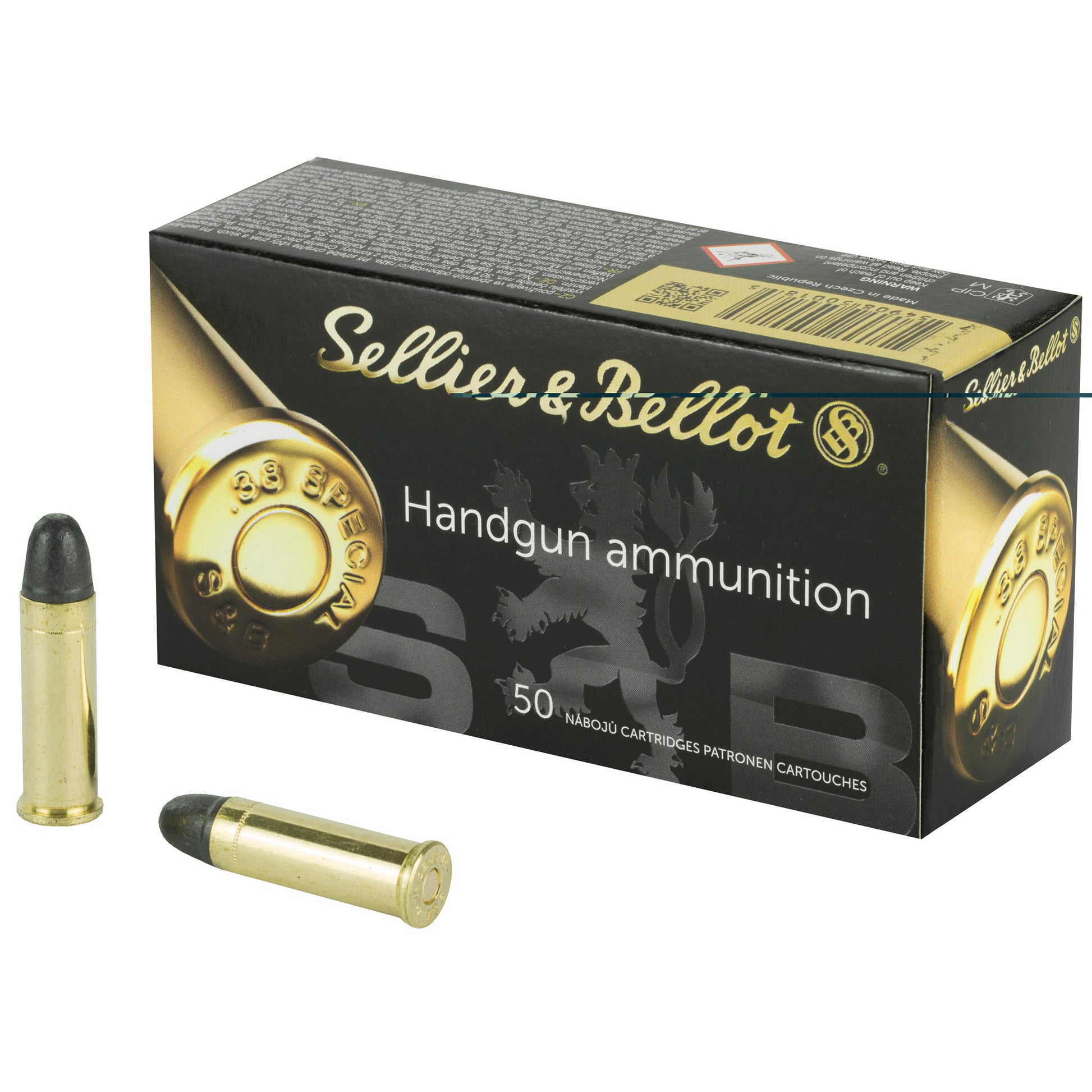 Sellier & Bellot Handgun Ammunition, .38 Special, SPL, 158 Grain | Lead Round Nose, LRN | 50 Rounds per Box